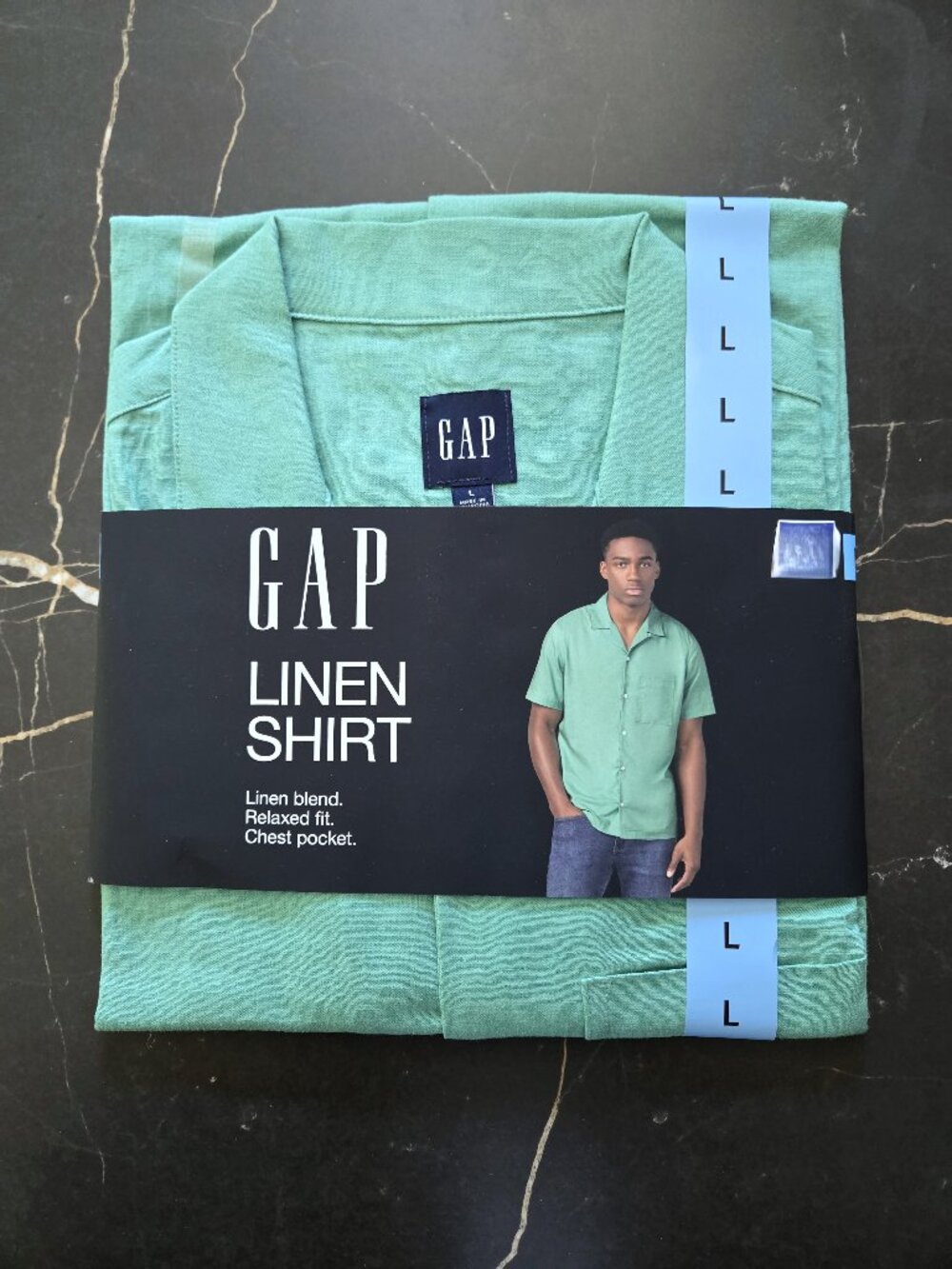 NWT GAP Linen Blend Green Short Sleeve Button Down Shirt Size L